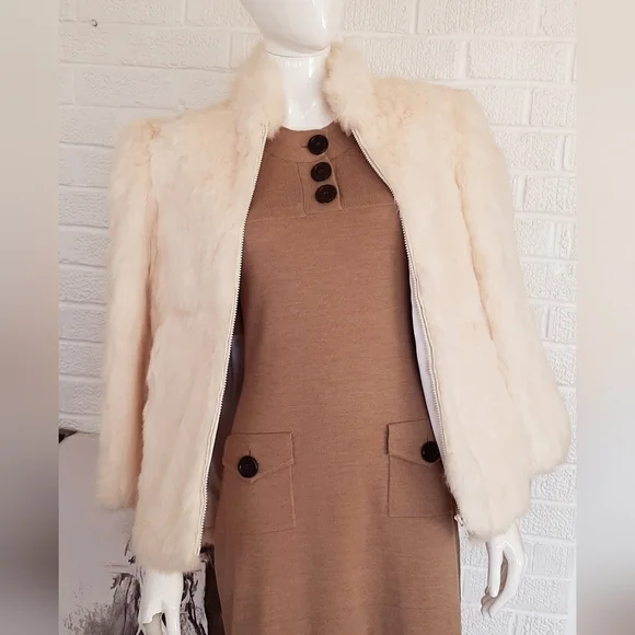 Beige/Natual white fur jacket - Picture 1 of 5